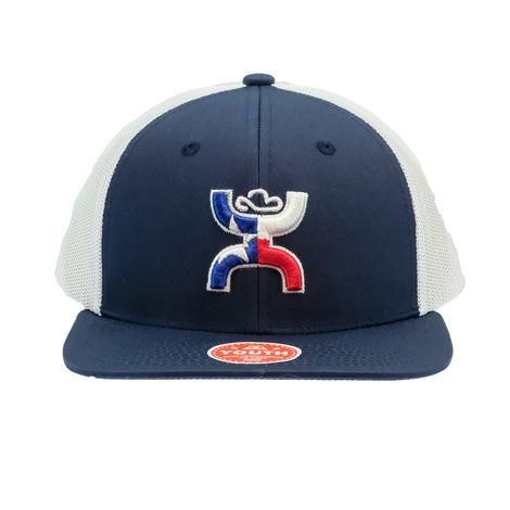 Hooey Texican 6-Panel Navy White Trucker Youth Cap with Texas Flag Hooey Logo